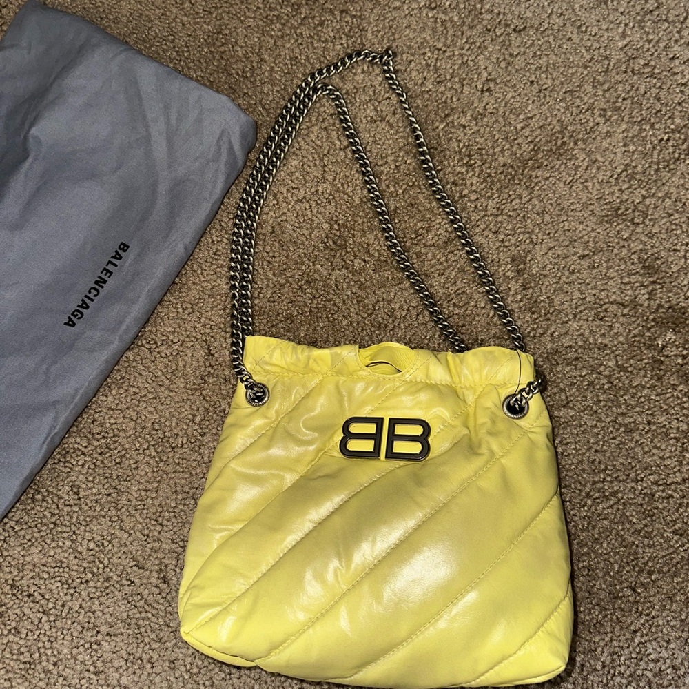 Balenciaga Yellow Quilted Crush Tote Bag with BB Logo